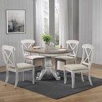 Antique White Weathered Pine 5 Piece Pedestal Table Set
