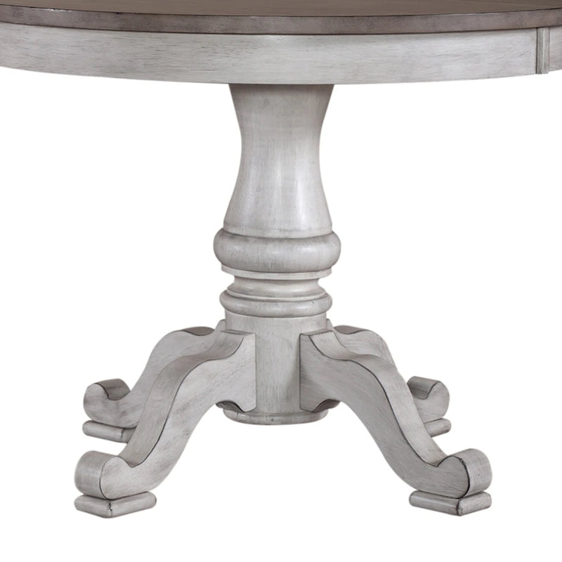 Antique White Weathered Pine 5 Piece Pedestal Table Set
