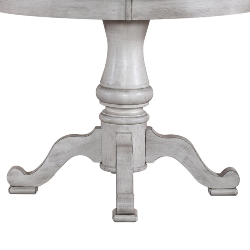 Antique White Weathered Pine 5 Piece Pedestal Table Set