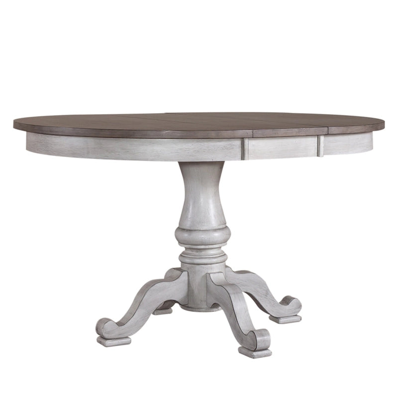 Antique White Weathered Pine 5 Piece Pedestal Table Set