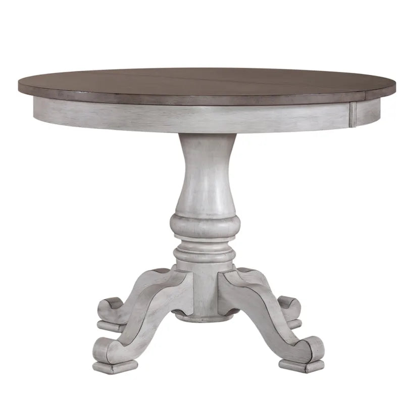 Antique White Weathered Pine 5 Piece Pedestal Table Set