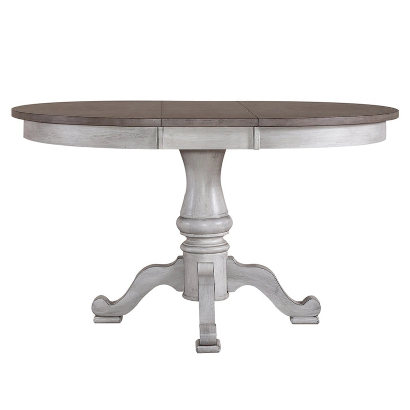 Antique White Weathered Pine 5 Piece Pedestal Table Set