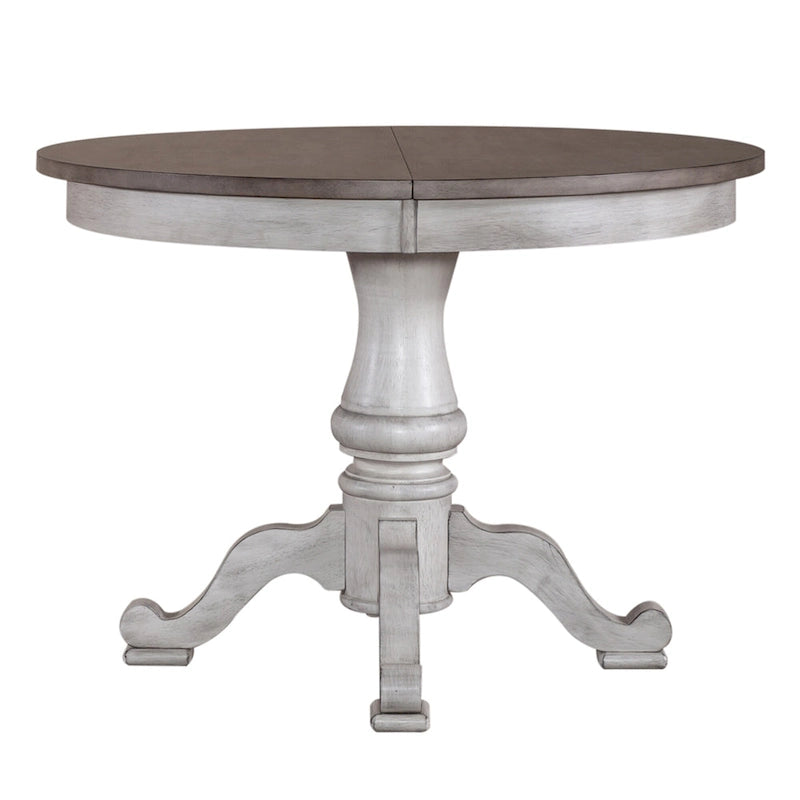 Antique White Weathered Pine 5 Piece Pedestal Table Set
