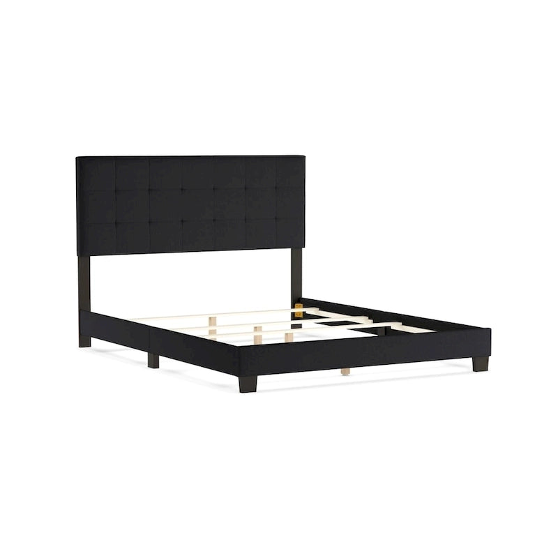 Grey Grid-tufted Upholstered Panel Bed