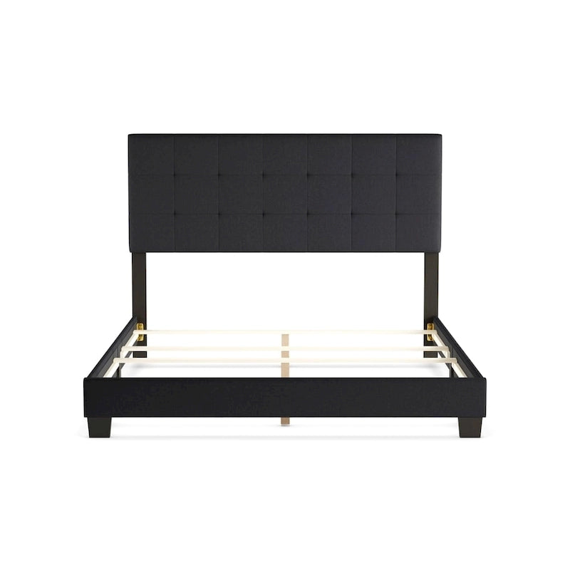 Grey Grid-tufted Upholstered Panel Bed