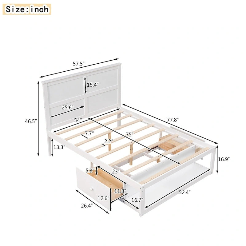Full Size Platform Bed with Drawer on the Each Side and Shelf on the End of the Bed,