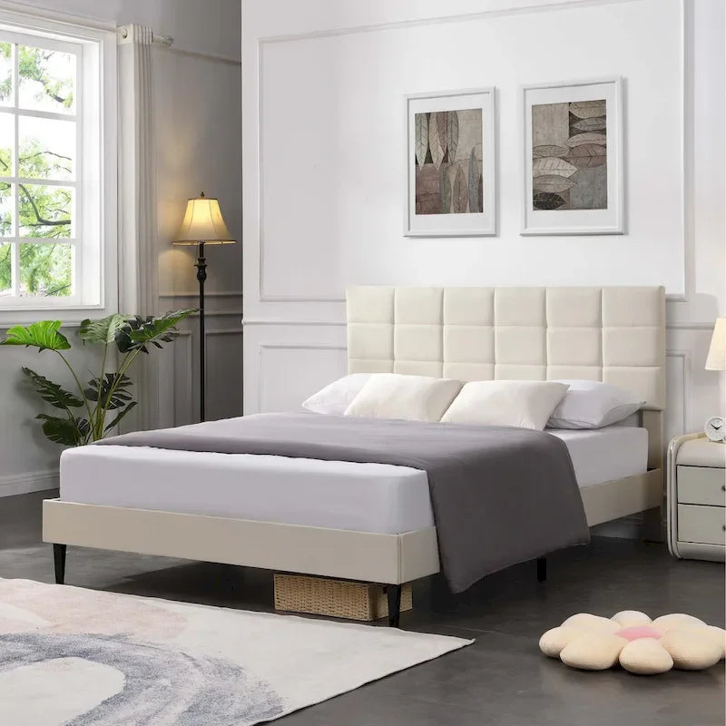Platform Bed Frame with Fabric Upholstered Headboard