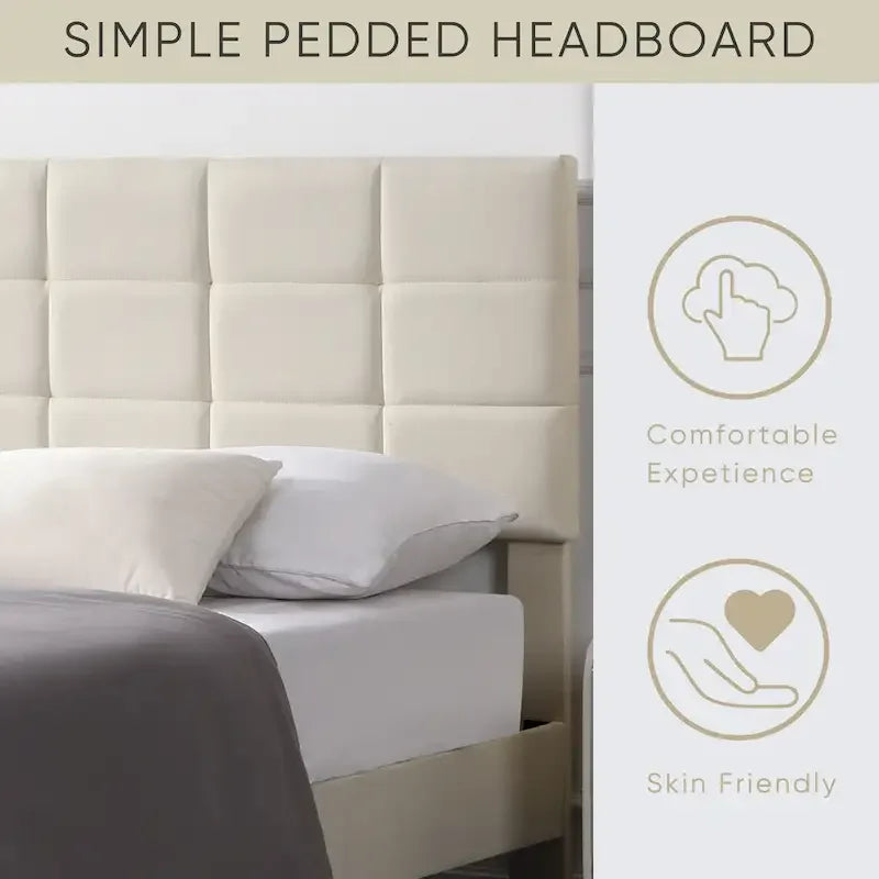 Platform Bed Frame with Fabric Upholstered Headboard