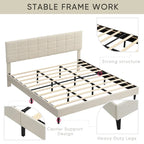 Platform Bed Frame with Fabric Upholstered Headboard