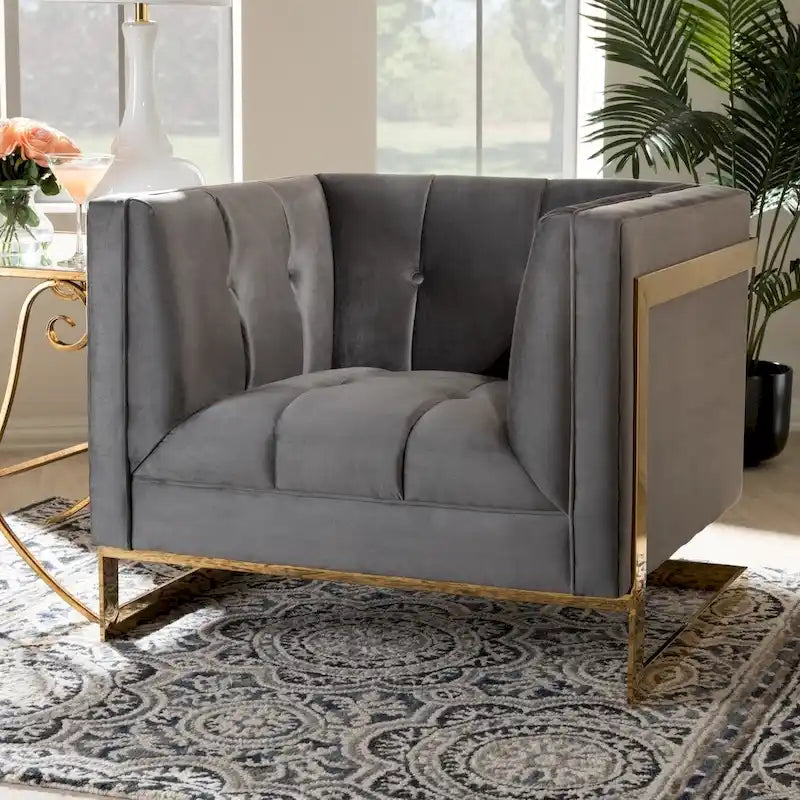 Glam Velvet Fabric Armchair with Gold-Tone Frame