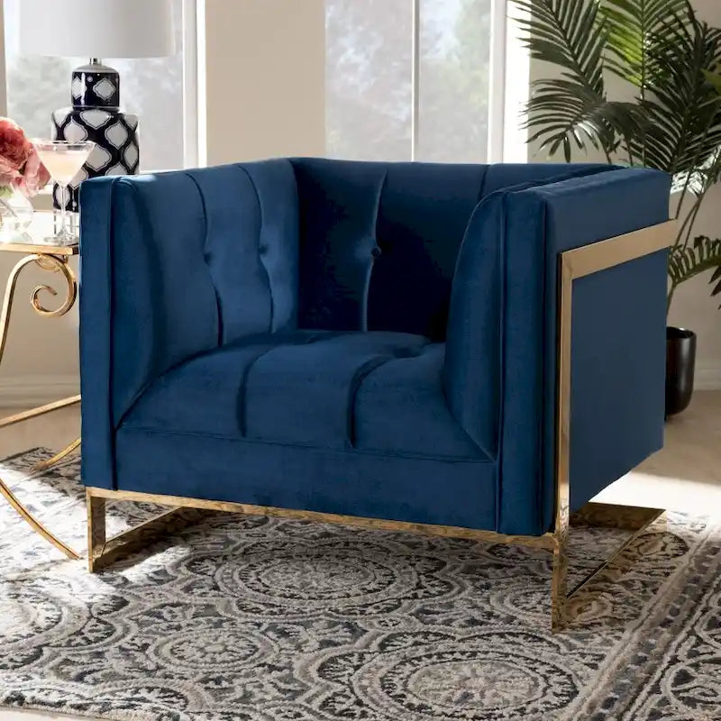 Glam Velvet Fabric Armchair with Gold-Tone Frame