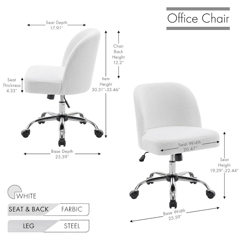 Fabric Armless Office Chair with Steel Roller Casters
