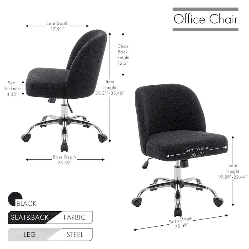 Fabric Armless Office Chair with Steel Roller Casters
