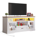 LED Farmhouse TV Stand for TV up to 65  Highboy Entertainment Center with Acrylic Doors