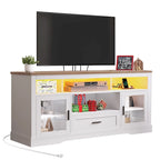 LED Farmhouse TV Stand for TV up to 65  Highboy Entertainment Center with Acrylic Doors