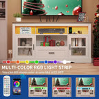 LED Farmhouse TV Stand for TV up to 65  Highboy Entertainment Center with Acrylic Doors