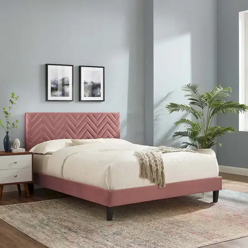 Chevron Tufted Performance Velvet Queen Platform Bed