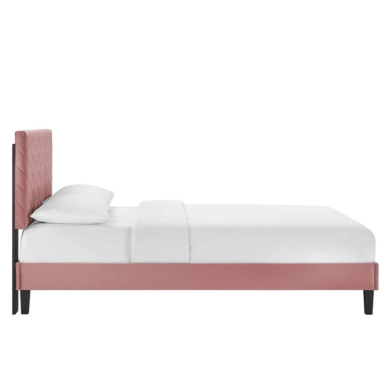 Chevron Tufted Performance Velvet Queen Platform Bed