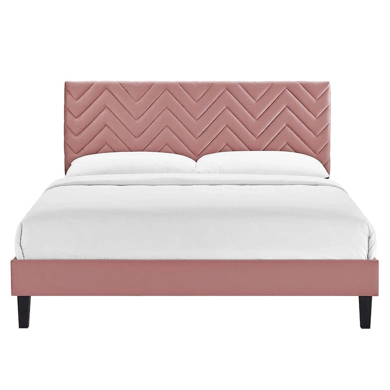 Chevron Tufted Performance Velvet Queen Platform Bed