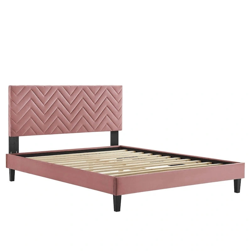 Chevron Tufted Performance Velvet Queen Platform Bed
