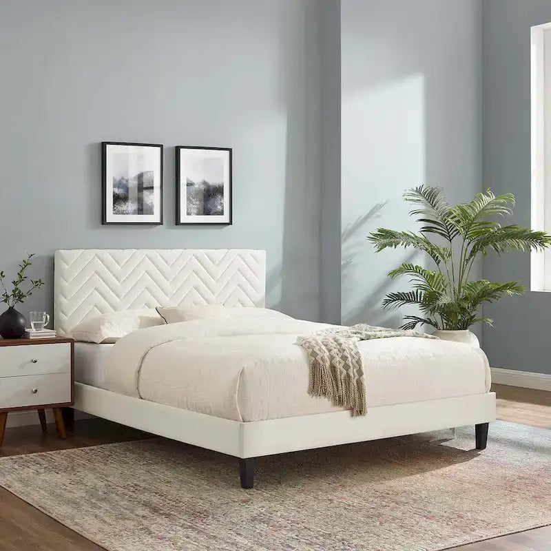 Chevron Tufted Performance Velvet Queen Platform Bed