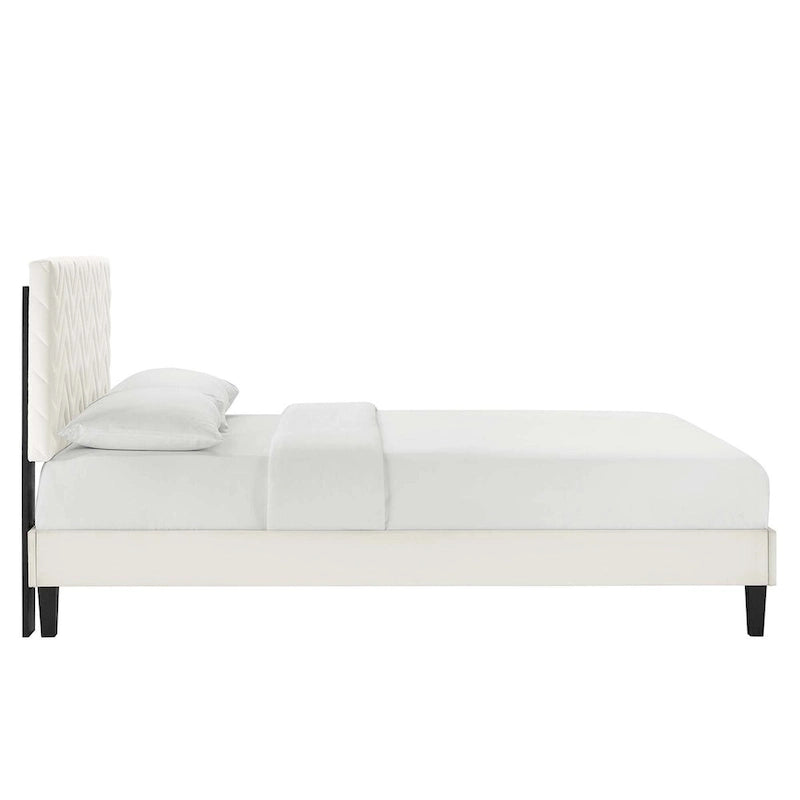Chevron Tufted Performance Velvet Queen Platform Bed