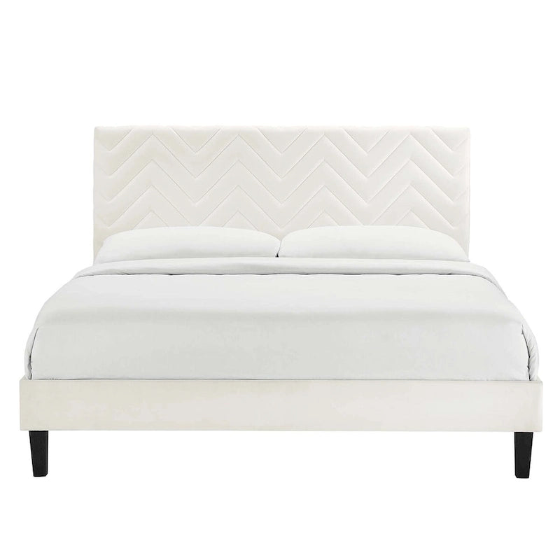 Chevron Tufted Performance Velvet Queen Platform Bed