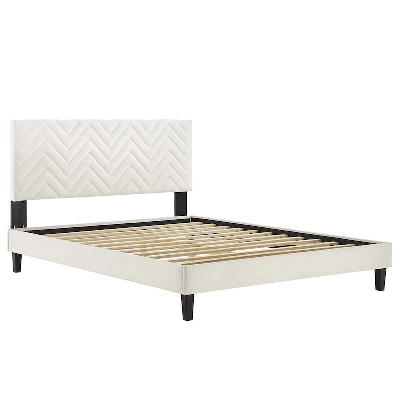 Chevron Tufted Performance Velvet Queen Platform Bed