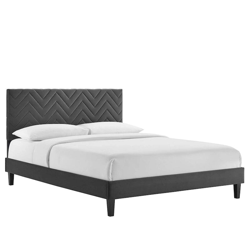 Chevron Tufted Performance Velvet Queen Platform Bed