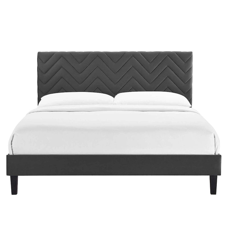 Chevron Tufted Performance Velvet Queen Platform Bed