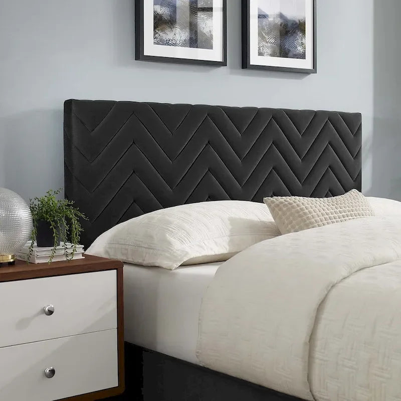 Chevron Tufted Performance Velvet Queen Platform Bed