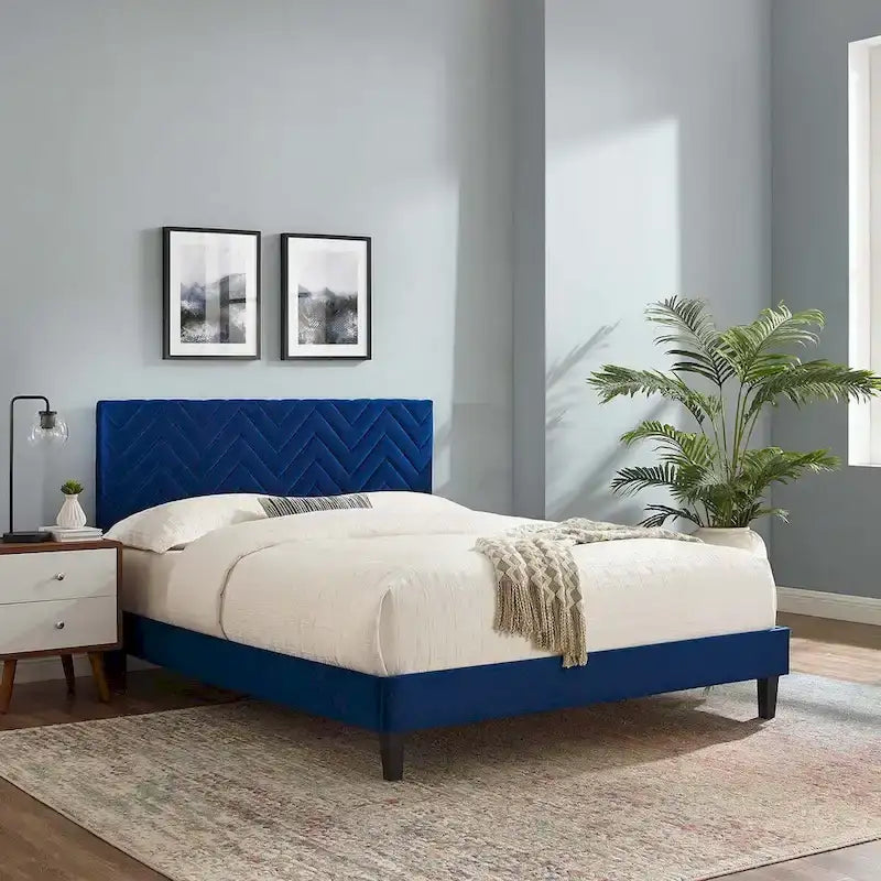 Chevron Tufted Performance Velvet Queen Platform Bed