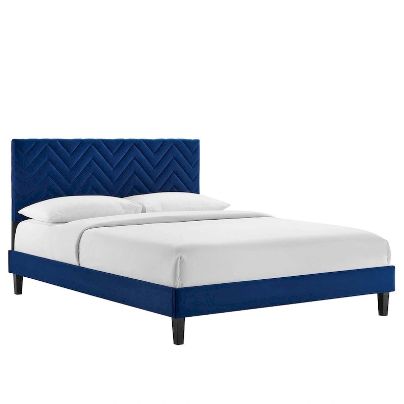 Chevron Tufted Performance Velvet Queen Platform Bed