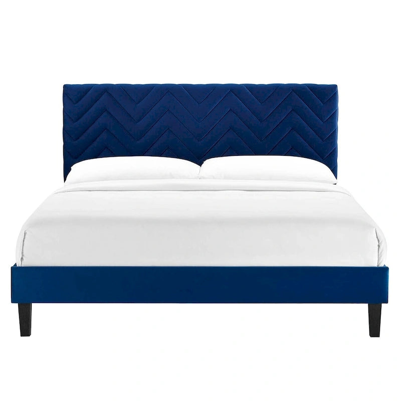 Chevron Tufted Performance Velvet Queen Platform Bed