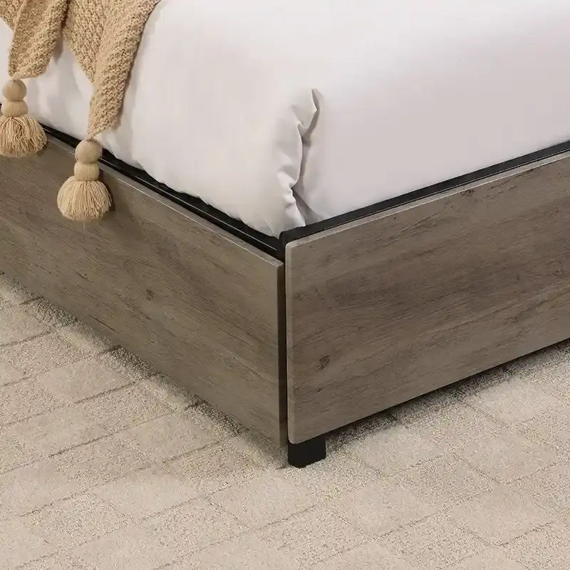 Queen Size Platform Bed with Headboard and 4 Storage Drawers