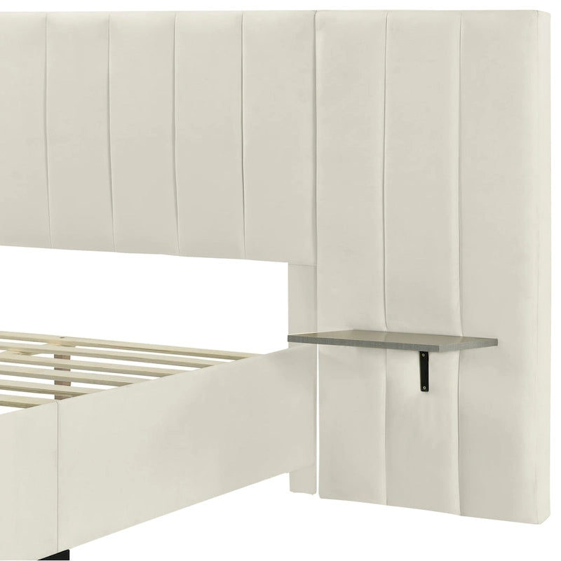 Full Size Upholstered Platform Bed with Big Headboard