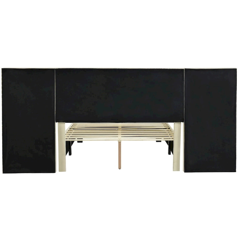 Full Size Upholstered Platform Bed with Big Headboard