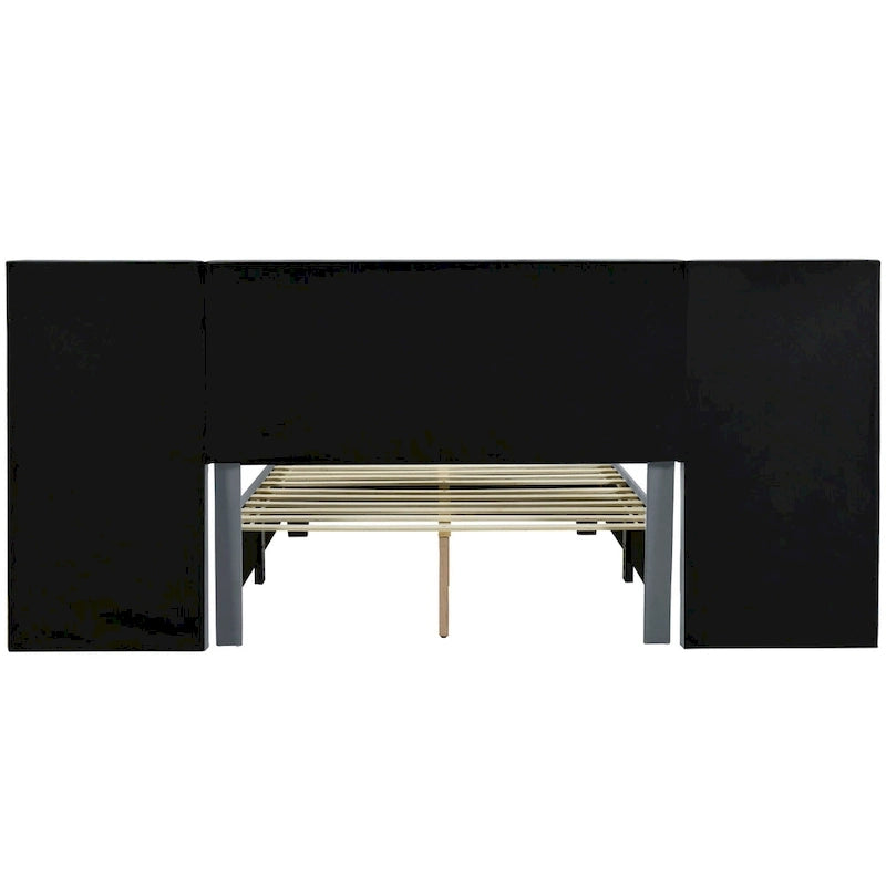 Full Size Upholstered Platform Bed with Big Headboard