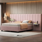 Full Size Upholstered Platform Bed with Big Headboard
