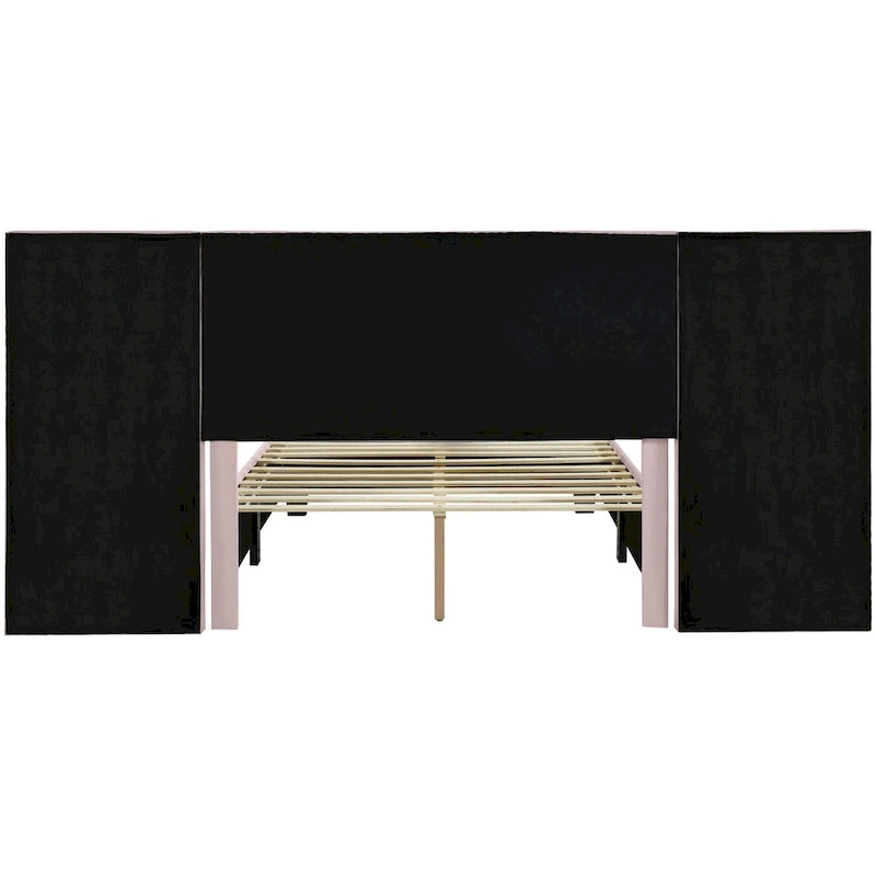 Full Size Upholstered Platform Bed with Big Headboard