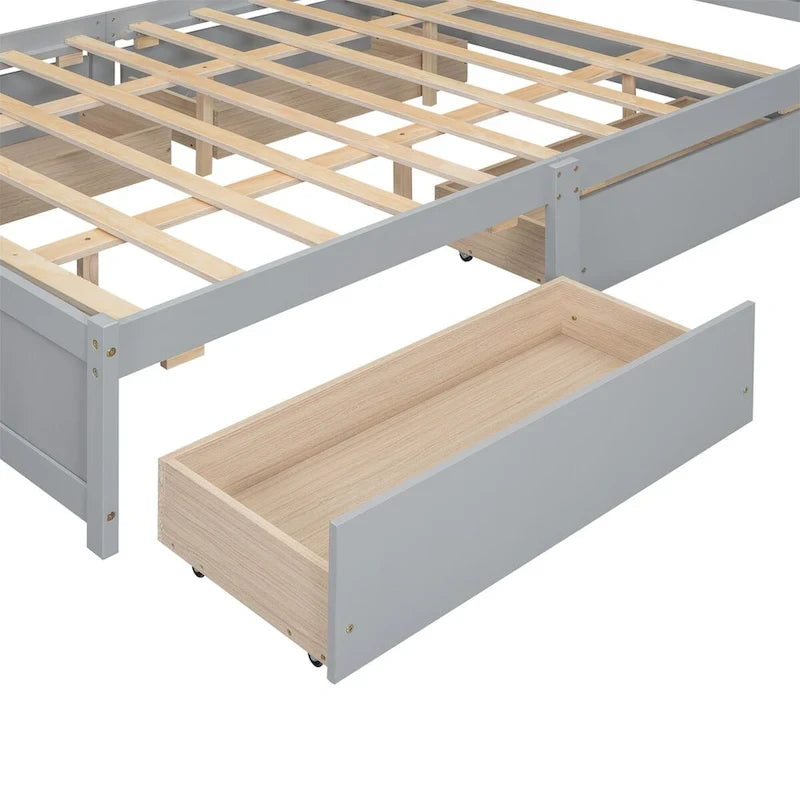 Queen Size Platform Bed with Storage Headboard and 4 Drawers