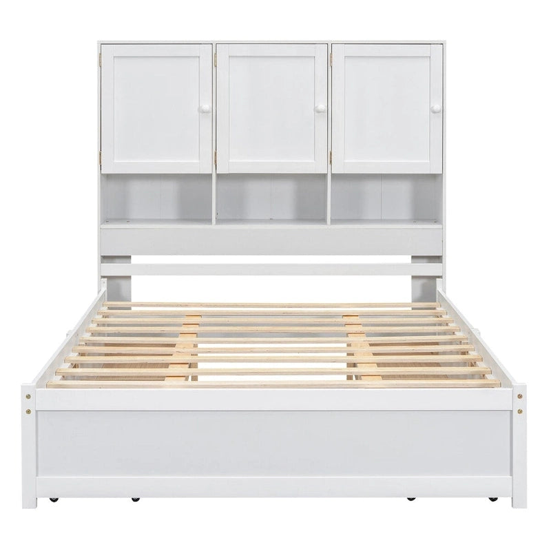 Queen Size Platform Bed with Storage Headboard and 4 Drawers