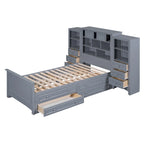 Twin Size Wood Platform Bed Frame with Vertical All-in-One Cabinet and 4 Drawers on each side