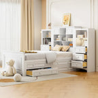 Twin Size Wood Platform Bed Frame with Vertical All-in-One Cabinet and 4 Drawers on each side
