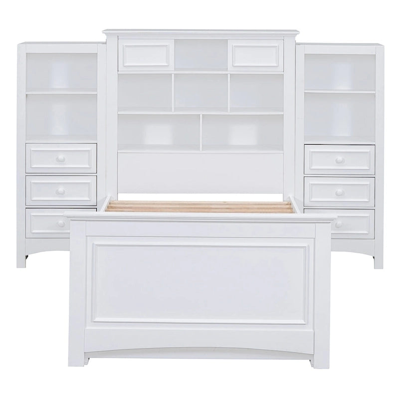 Twin Size Wood Platform Bed Frame with Vertical All-in-One Cabinet and 4 Drawers on each side