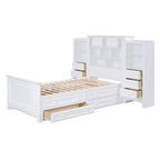 Twin Size Wood Platform Bed Frame with Vertical All-in-One Cabinet and 4 Drawers on each side