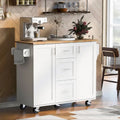 50 in. W Kitchen Island Rubberwood Top on 5 Wheels with 3 Drawers and 2 Slide-Out Shelf