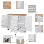 50 in. W Kitchen Island Rubberwood Top on 5 Wheels with 3 Drawers and 2 Slide-Out Shelf