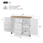 50 in. W Kitchen Island Rubberwood Top on 5 Wheels with 3 Drawers and 2 Slide-Out Shelf