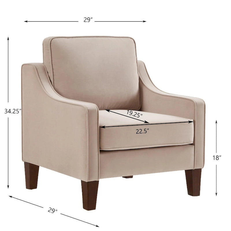 Upholstered Velvet Accent Chair with Wooden Legs